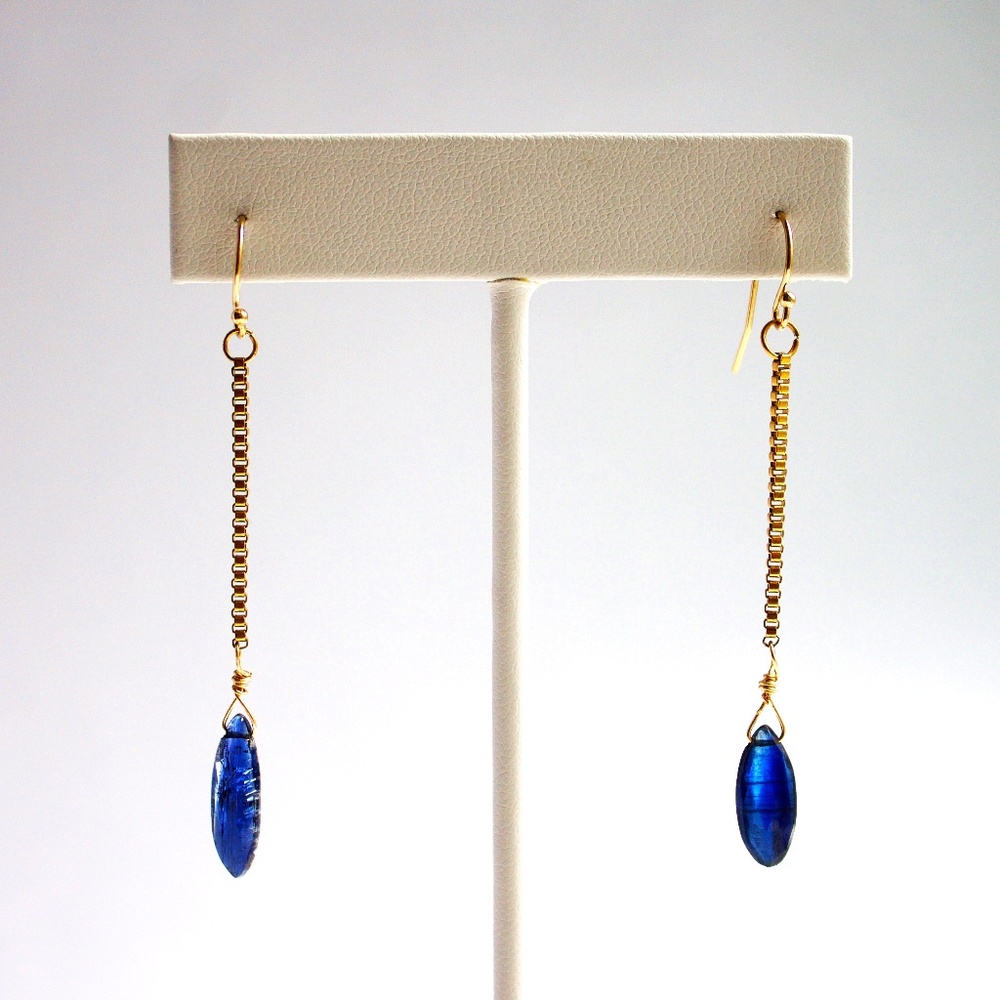 Gold Fill Box Chain Kyanite Drop Earrings